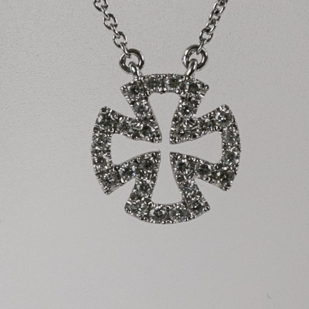 14K White Gold Diamond Maltese Necklace, NEW